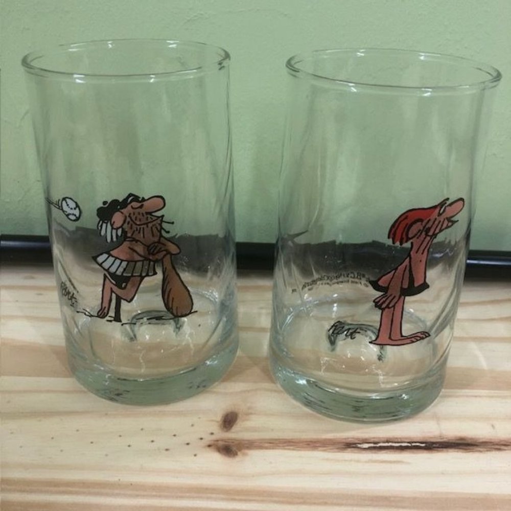 Vintage Arby's B.C. Ice‎ Age Collector Series Glasses 2pc Lot - Clear w/images